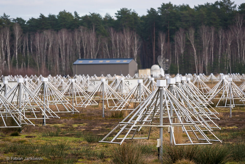 A close-up of some of the NenuFAR telescope antennas.